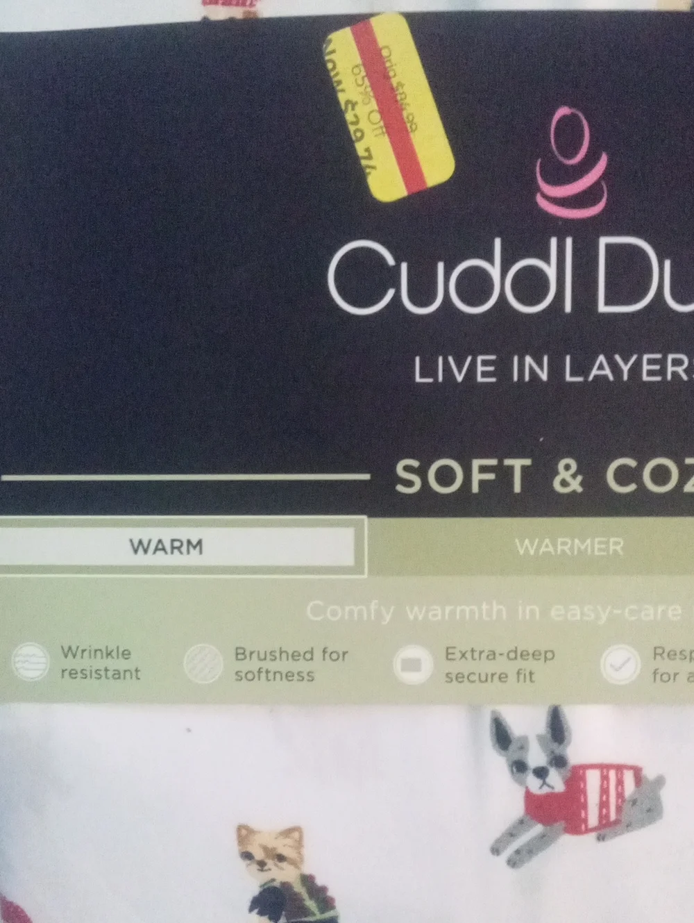 Cuddl Duds Winter Theme Sheet Set King Holiday Dog Print NWT